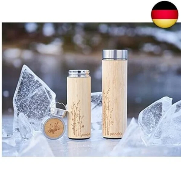 Pandoo Bamboo Tea Bottle Holder Thermo Mug - Double Walled Thermo Bottle, Travel Mug,