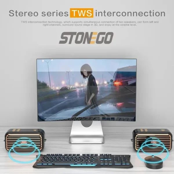 STONEGO 1PC 3D Stereo Bluetooth Speaker X7 TWS Portable Retro Music Dual Speaker Wireless Aux Usb De Som Outdoor Bass Soundcore Speaker