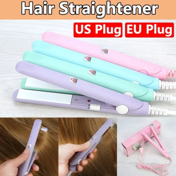 2 in 1 Mini Hair Straightener Ceramic Tourmaline Plate Beauty Flat Iron Heating Curler