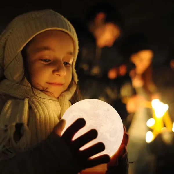 Rechargeable 3D Printed Moon Lamp with LED Night Ambient Light, featuring a creative touch switch. Ideal for bedroom decoration and as a thoughtful birthday gift