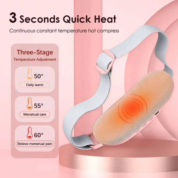 Electric Period Cramp Relief Massager: A Vibrating Heating Belt Designed for Women and Girls to Alleviate Menstrual Discomfort in the Waist, Stomach, and Abdominal Areas.