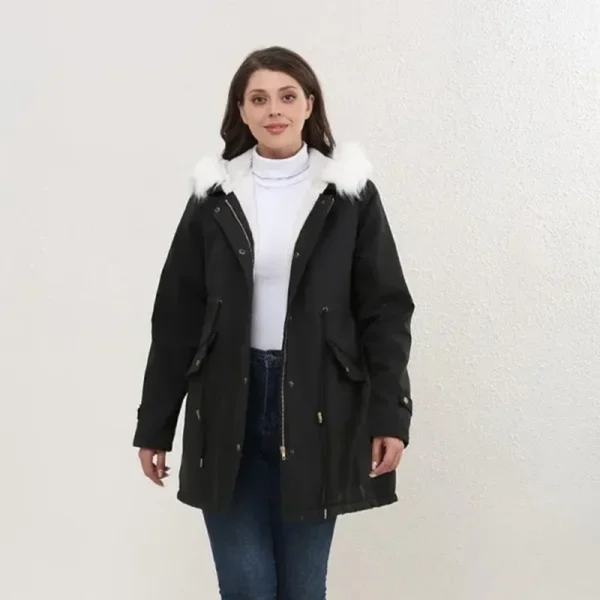 Coat with hooded fur collar