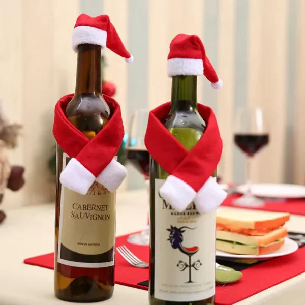 Merry Christmas Drink Bottle Bag Wrap Set Wine Bottle Covers Red Santa Claus Hat Xmas Festive 2024 New Years Party Family Dinner Table Decor