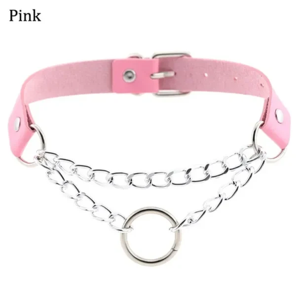 Punk Street Snap PU Leather Choker Metal Ring Chain Love Belt Necklace Neck Strap Gothic Nightclub Neck Accessories Goth Belt Adjustable Buckle