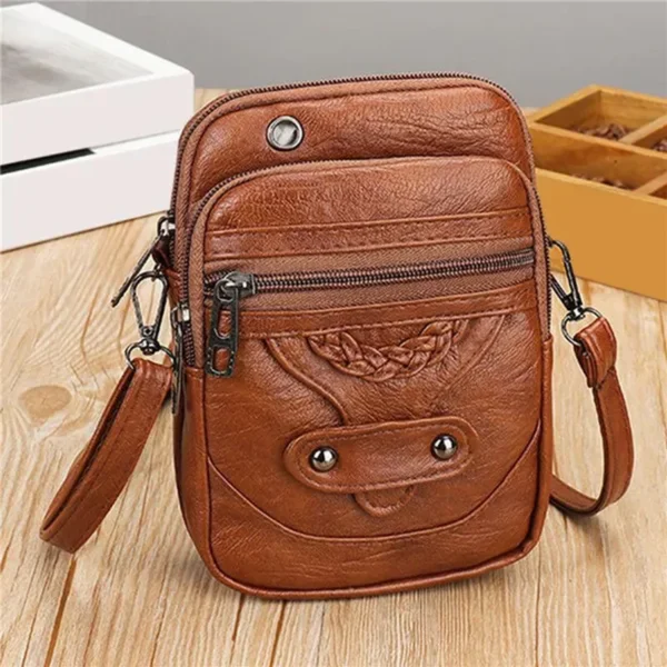 Ladies Small Bag Retro Soft Leather Stylish Messenger Bag Rivet PU Shoulder Bag Handbag Mobile Phone Wallet