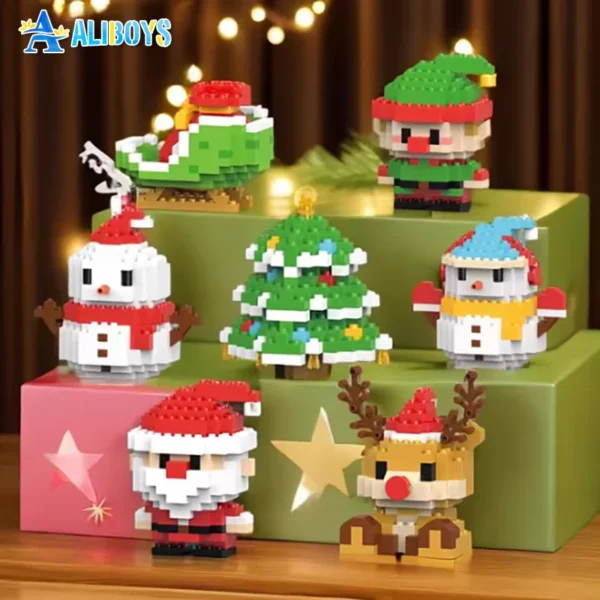 Christmas Winter Building Block Santa Claus Snowman Elk Tree Micro Brick Puzzle Assembly Model Home Decoration Xmas Festive Party Gift Kid Toy