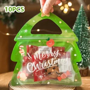 10Pcs Christmas Shaped Cute Gift Bag for Candy Chocolate Cookie Nougat Biscuit Packing Gift Tree Santa Zipper Bags