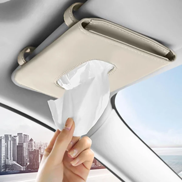 Simple Hook/Strap Universal Car Tissue Holder PU Leather Hanging Practical Simple Paper Towel Clip Backseat Tissue Case Auto Interior Accessories