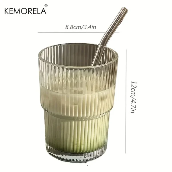 1/2PCS 450Ml Stripe Glass Cup Transparent Matcha See through Cup Glasses with Lid and Straw Ice Coffee Mug Tea Cup Juice Glass Milk Water Cup Drinkware