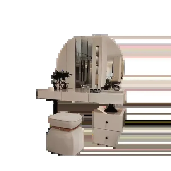 Makeup Vanity Table Set for Hotels, Featuring Nordic Design for Bedrooms. This modern and elegant organizer serves as a bedside dresser, offering a luxurious touch for women’s dressing areas