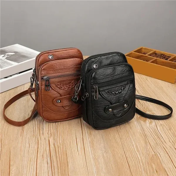 Ladies Small Bag Retro Soft Leather Stylish Messenger Bag Rivet PU Shoulder Bag Handbag Mobile Phone Wallet