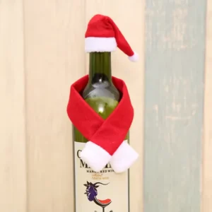 Merry Christmas Drink Bottle Bag Wrap Set Wine Bottle Covers Red Santa Claus Hat Xmas Festive  2024 New Years Party Family Dinner Table Decor