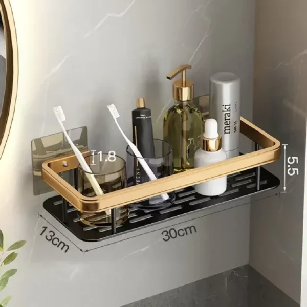 Bathroom Modern Organizer Accessories Luxury Bathroom Shelves without Drilling Rustproof Aluminum Shower Wall Shelf Shampoo Towel Holder