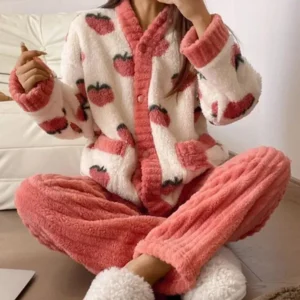 Warm Autumn Winter Kawaii Cartoon Pajama Sets Women Pyjamas Warm Flannel Loung Sleepwear Girl Night Suits Homewear