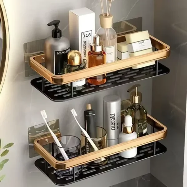 Bathroom Modern Organizer Accessories Luxury Bathroom Shelves without Drilling Rustproof Aluminum Shower Wall Shelf Shampoo Towel Holder