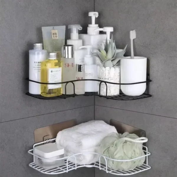 Bathroom Stylish Shelf Wall Mounted Corner Storage Shelves Shampoo Holder Cosmetic Rack Iron Shower Drain Basket Bathroom Organizer