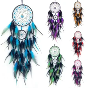 Beautiful New Handmade Crystal Dream Catcher Multicolor Feather Turquoise Dream Catcher Wall Hanging Ornaments Home Wedding Party Wall Decoration