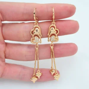 Women Fashion Accessories Clear CZ Love Hearts Long Tassel Dangle Earrings Jewelry