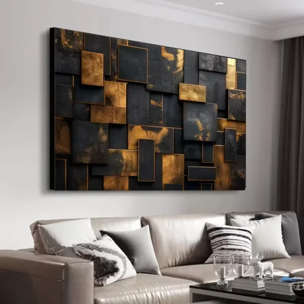 Home decor Luxury Abstract Geometric Canvas Wall Art Square Rectangle Decor Black and Gold Painting Print Interior Decor Cuadros