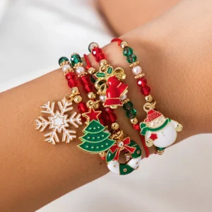 5Pcs/Set Cute Christmas Festive Series Snowflake Tree Pendant Crystal Bracelet Women CCB Beads Adjustable Thread Rope Bracelet