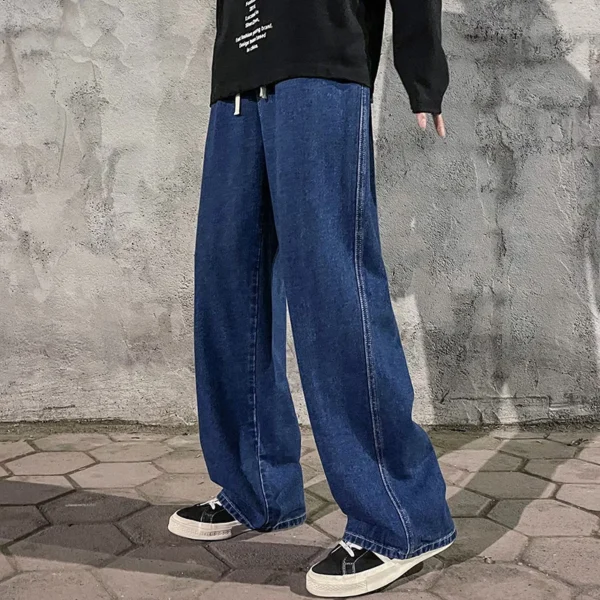 2024 New Streetwear Loose Cacual Jeans Men Korean Style Fashion Loose Straight Wide Leg Pants Men&#039;S Brand Clothing Black Light Blue