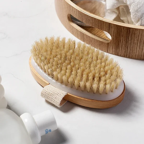 Natural Bristle Brush Soft Wet Dry Skin Body SPA Brush Bath Massager Blood Circulation