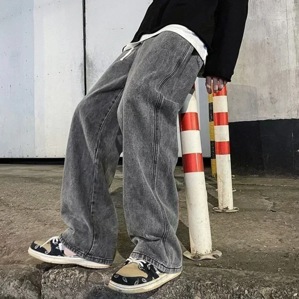 2024 New Streetwear Loose Cacual Jeans Men Korean Style Fashion Loose Straight Wide Leg Pants Men&#039;S Brand Clothing Black Light Blue