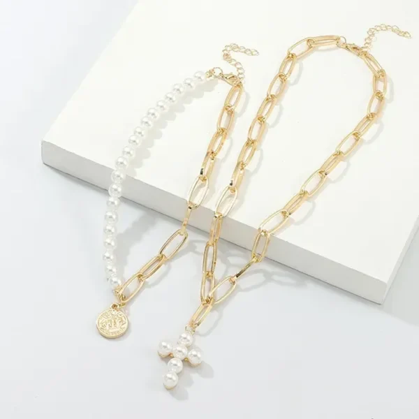 Pearl Chain Cross Necklace