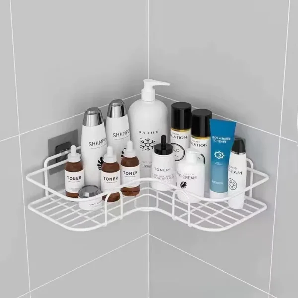 Bathroom Stylish Shelf Wall Mounted Corner Storage Shelves Shampoo Holder Cosmetic Rack Iron Shower Drain Basket Bathroom Organizer