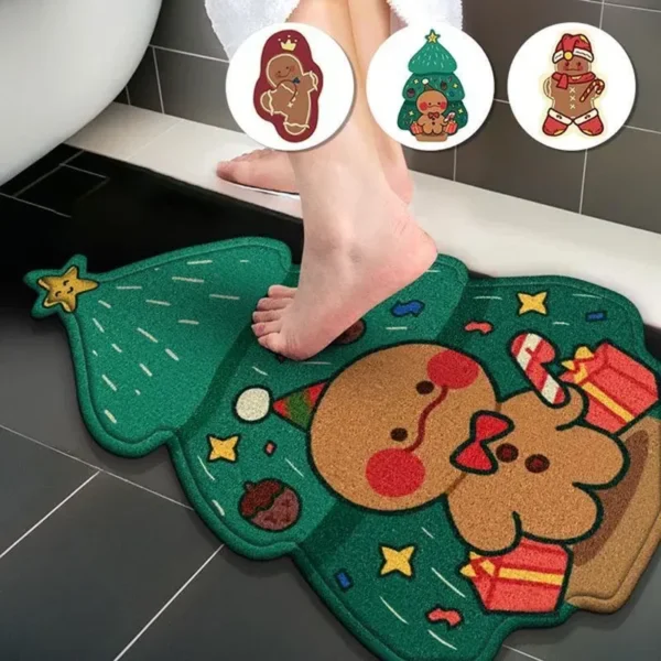 1PC Christmas Winter Gingerbread Man Flannel Three-Layer Material Mat Irregular Rug Thick Carpetforordinary People Fluffy Bathroom Mat Skin-Friendly Bath Rug Adorable Bedroom Carpet Balcony Mat Sofa Rug Game Room Carpet