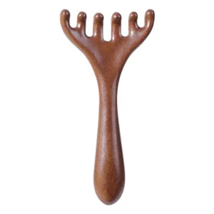 Natural Massage Bloodflow Improvement Tool Golden Sandalwood Five-Claw Scalp Massager Gua Sha Tool Back Scratcher Spa Handheld Meridian Massage Comb Hair Care