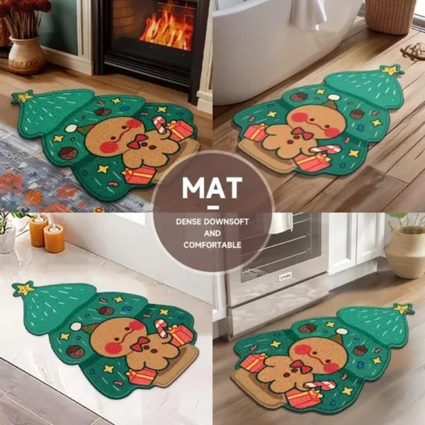 1PC Christmas Winter Gingerbread Man Flannel Three-Layer Material Mat Irregular Rug Thick Carpetforordinary People Fluffy Bathroom Mat Skin-Friendly Bath Rug Adorable Bedroom Carpet Balcony Mat Sofa Rug Game Room Carpet