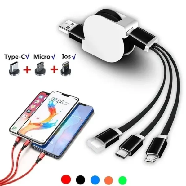 1PCS 3 in 1 New Telescopic Fast USB-C Type C / IOS / Micro USB Fast Charger Data Cable (Length: 1M)