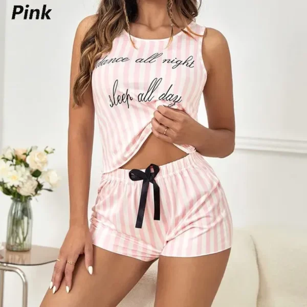 Cute Pyjamas for Women Summer Solid Sleepwear Cotton Pyjamas Set Tank Top Shorts Cute Underwear Set Soft Sleeveless Nightwear