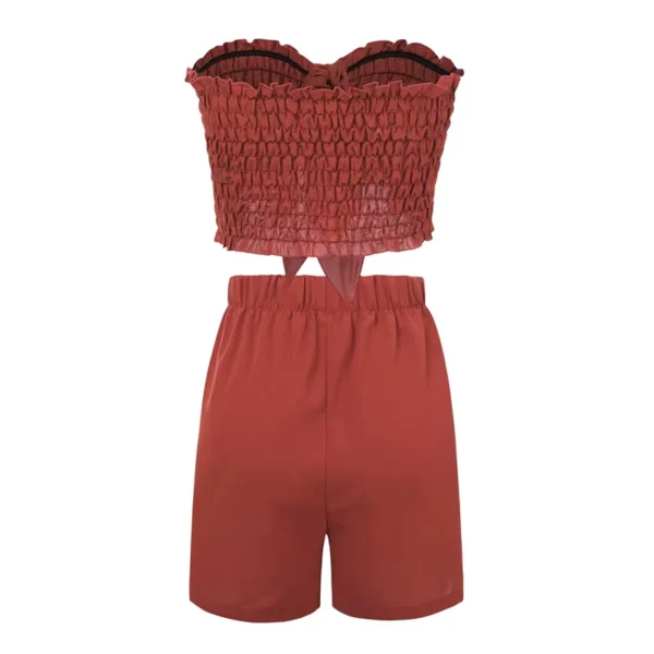 Women&#039;S Black Two-Piece Suit off Shoulder Pleated Crop Tops + Shorts Sets Classic Retro Skinny Y2K Streetwear