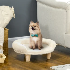 Pawhut Cat Bed Dog Sofa Dog Bed Pet Sofa Elevated Couch for Pets with Raised Design Cream